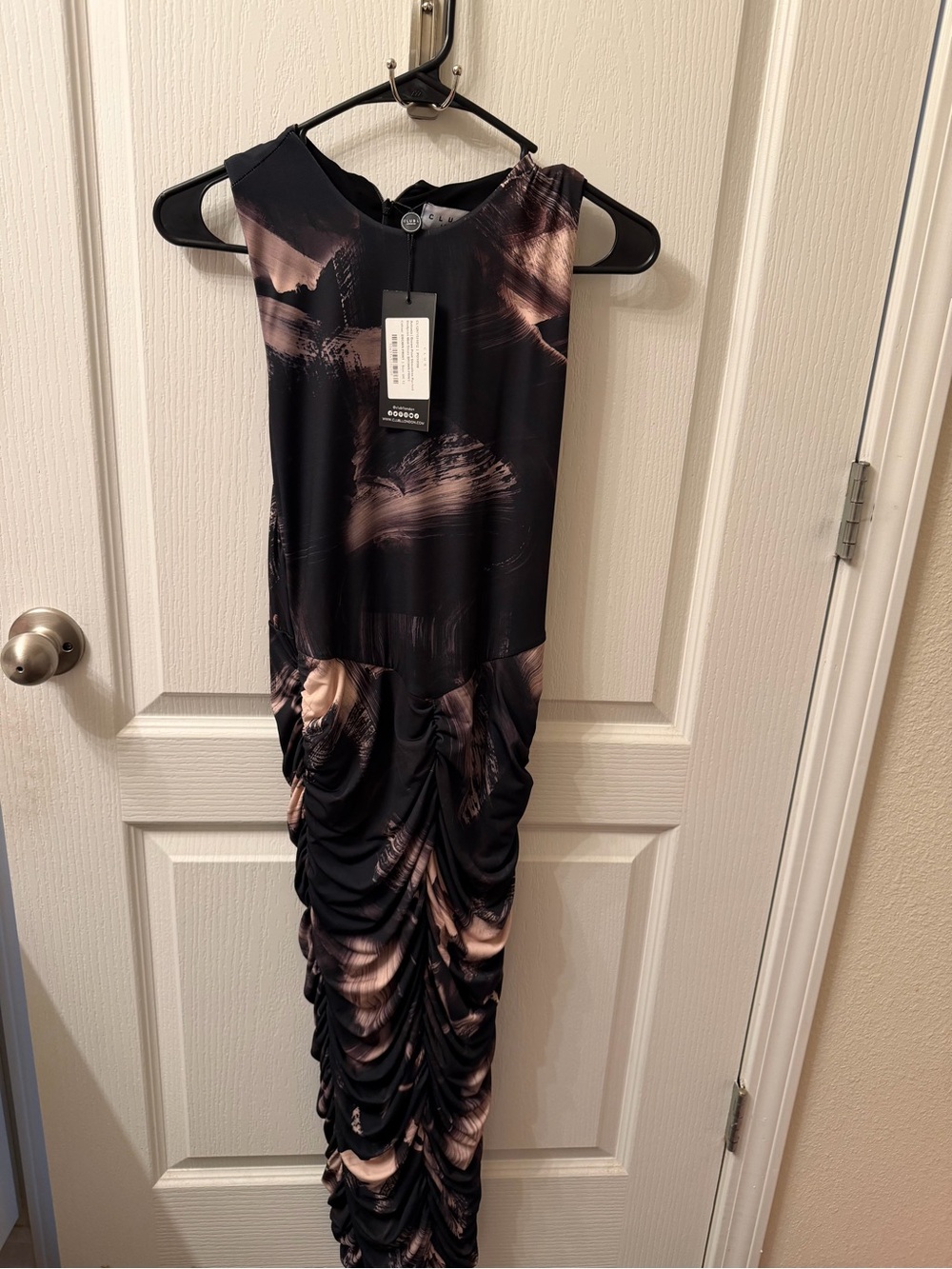 Sleeveless Black and Blush Ruched Maxi Dress